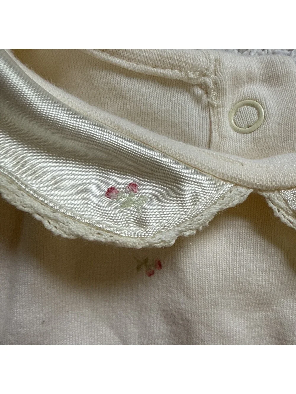 Vintage Gymboree Baby Girl Floral Embroidered Collared Long Sleeve Bodysuit 0-3m